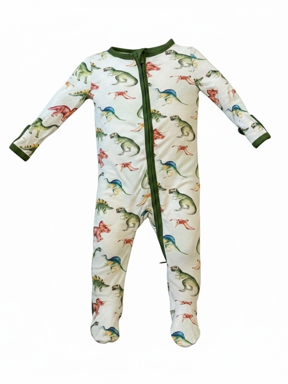 Posh Peanut Dino Print One-Piece with Green Trim